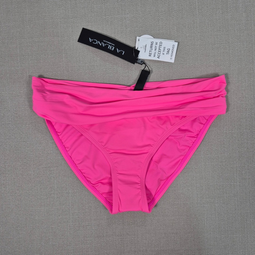 La Blanca Island Goddess Shirred Band Hipster Bikini Bottom Pink High Rise 8